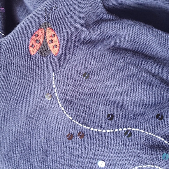 QUACKER FACTORY Vintage Ladybug Twofer Cardigan Sweater sz L Women's Top - Picture 3 of 5